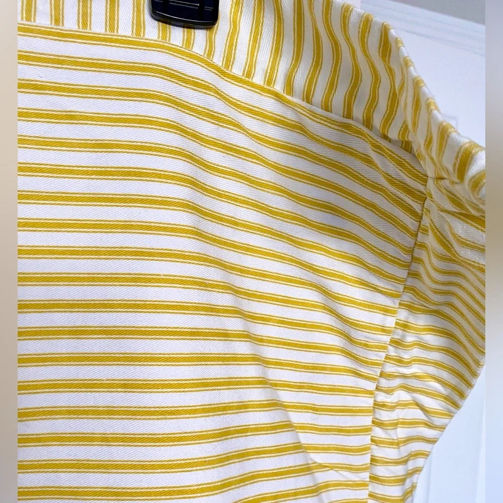 Pillow Cover, All Cotton w/ Zipper. 29x29 in Yellow-White Stripe W/Blue Ribbon